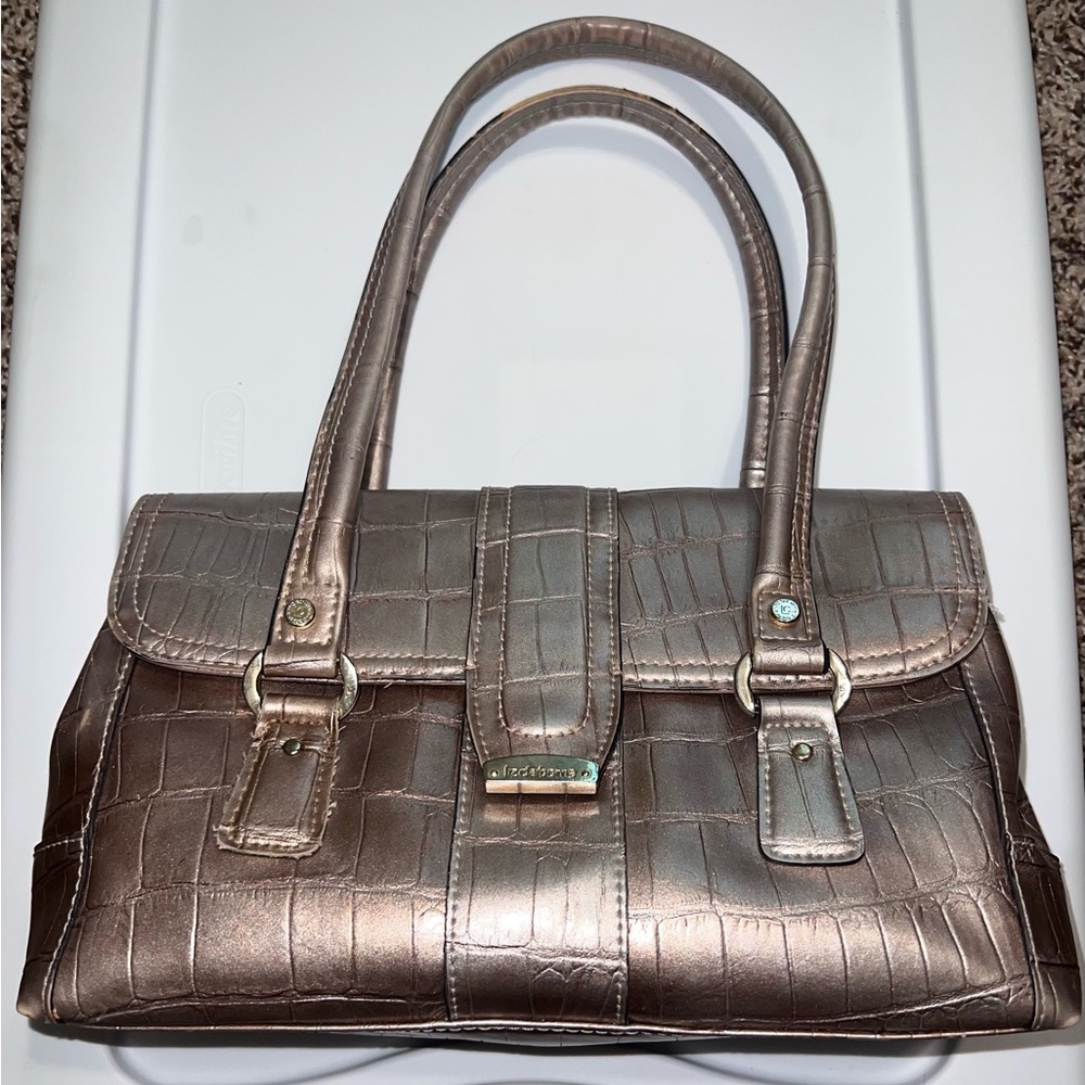 Liz Claiborne Faux Leather Bronze Crocodile Alligator Skin Saddle Embossed